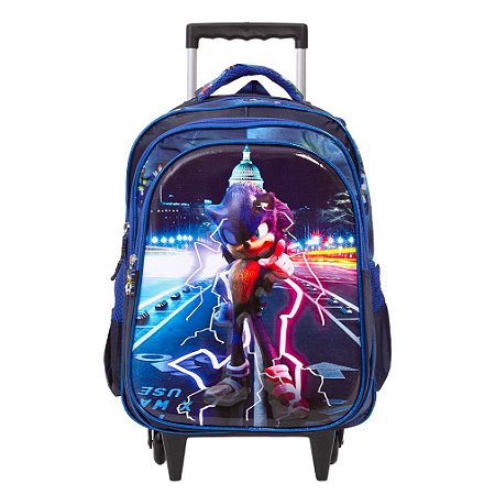 Mochila Escolar De Rodinhas Sonic 3D Tam G Cor Azul Menino
