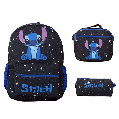 Kit Mochila Infantil Costas Stitch Lancheira Estojo Juvenil