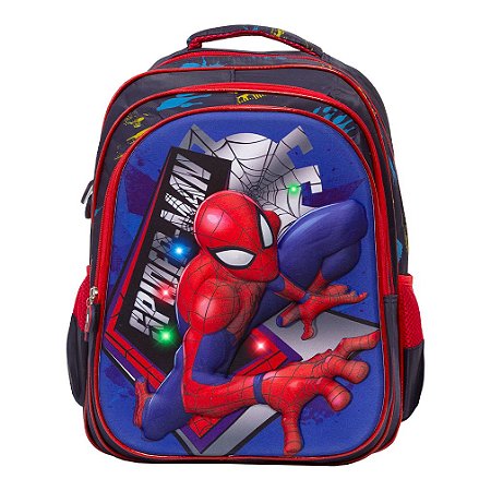 Mochila Infantil Masculina Homem Aranha 3D Led Alça Costas
