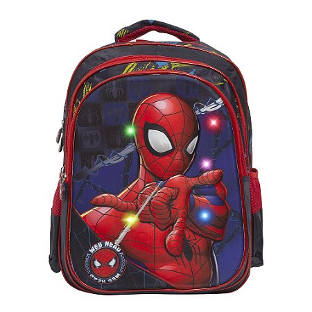 Mochila Infantil Costas Homem Aranha 3D Led Creche Menino