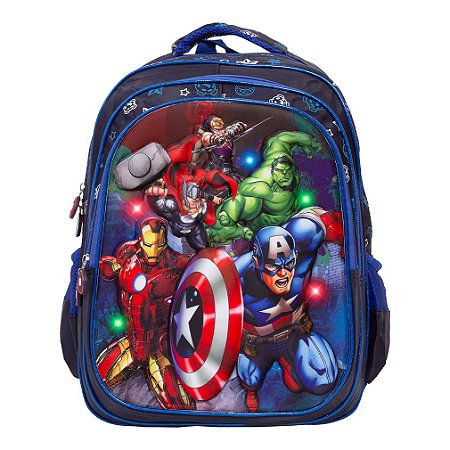 Mochila Infantil Masculina Vingadores Costas 3D Led Tam G