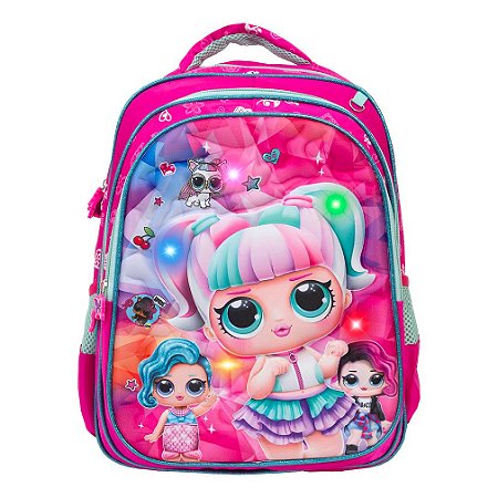 Mochila Infantil Feminina Lol Surprise 3D Led Alça Costas