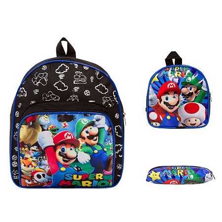 Kit Mochila Infantil Masculina Super Mario Costas Creche