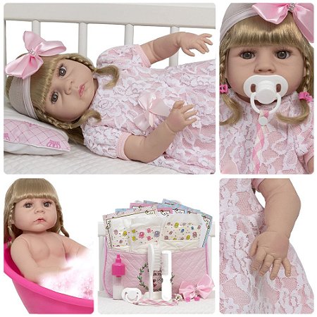Boneca Reborn Bebê Realista Abigail Vestido Renda Enxoval