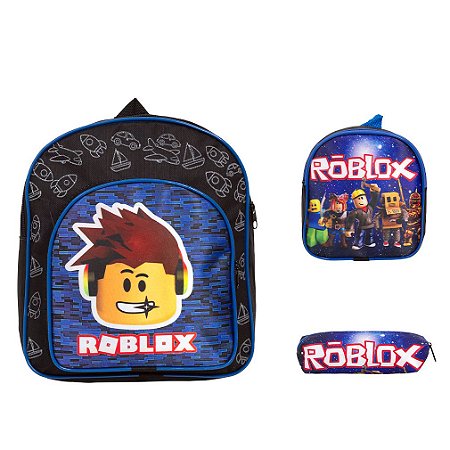 Kit Mochila Infantil Menino Creche Roblox Lancheira Estojo