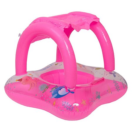Boia Fralda Infantil Com Tapa Sol Piscina Proteção Cor Rosa