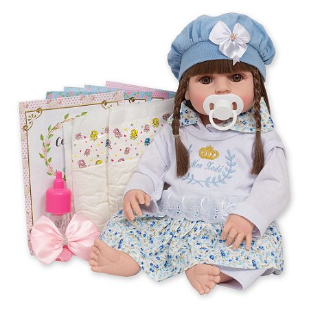 Boneca Reborn Menina 100% Silicone 13 Itens Pode Dar Banho