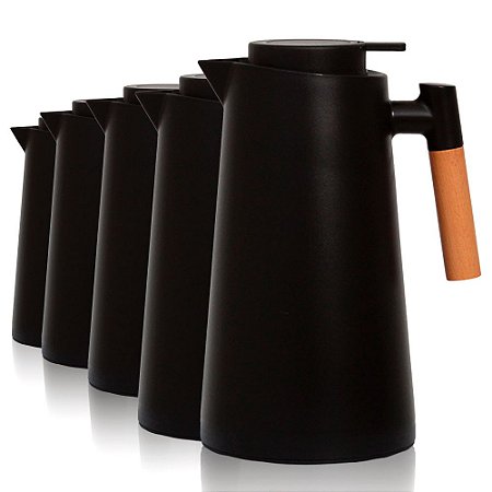 Kit 5 Garrafa Térmica Nórdica Cabo De Madeira 1l Cor Preta
