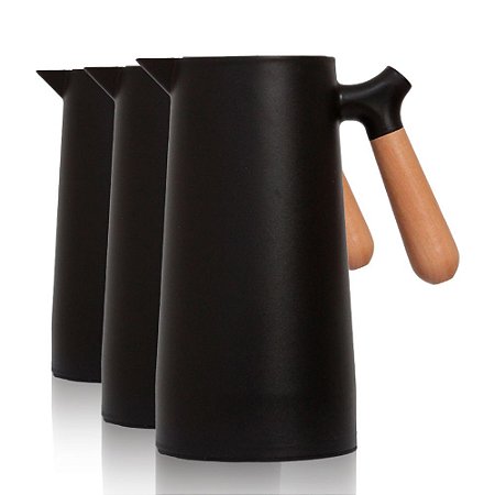 3 Garrafa Térmica Com Botão De Despejo Moderna 1l Cor Preta
