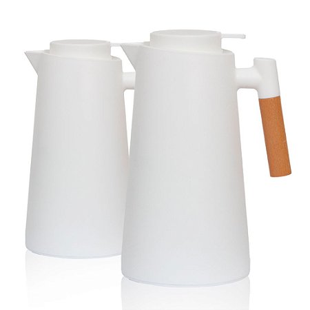 Kit 2 Garrafa Térmica Café 1l Grande Cabo Madeira Cor Branca
