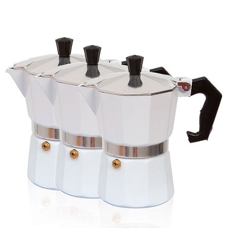 Kit 3 Cafeteira Estilo Italiana 450ml Em Alumínio Cor Branca