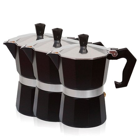 Kit 3 Cafeteira Italiana De Alumínio 6 Xícaras Cor Preta