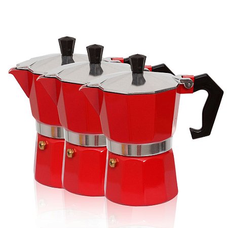 Kit 3 Cafeteira Italiana 450ml Manual Para Fogão Vermelha