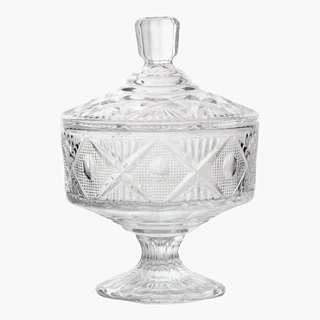 Bomboniere Pote De Vidro Decorativo 17cm Com Pé E Tampa