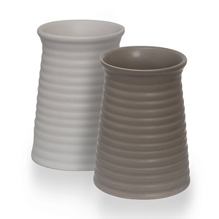 Kit 2 Vaso Cerâmica Decorativo Plantas Flores Branco Cinza