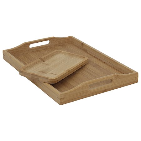 Kit 2 Bandeja De Bambu Natural Retangular Decorativa Cozinha