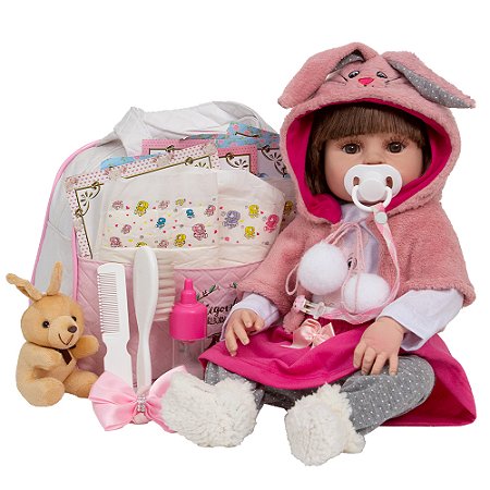 Boneca Tipo Reborn Bebê Realista Coelhinha Enxoval Completo