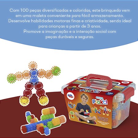 Maleta Plakt 100 Peças De Montar Didático Interativo