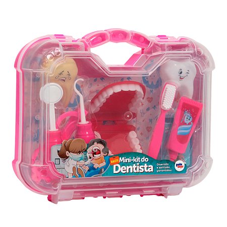 Maleta Kit Dentista Grande 14 Acessórios Pakitoys Cor Rosa