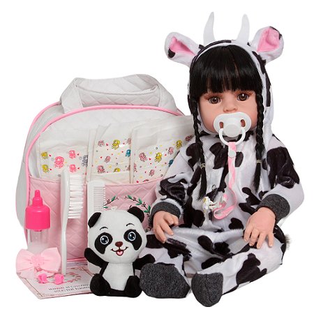 Bebê Reborn Articulado Realista Completo + Pelúcia Morena