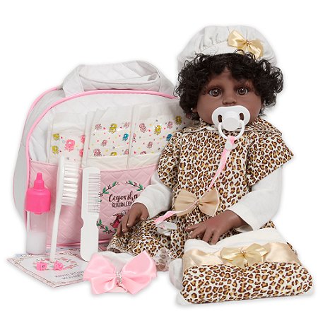 Boneca Reborn Negra 100% Vinil Enxoval Completo Oncinha