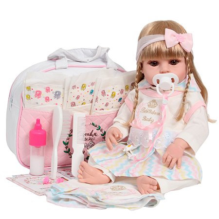 Boneca Reborn Bebê Loira 100% Vinil Siliconado + Acessórios