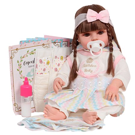 Boneca Reborn Realista Corpo Vinil + Itens Chupeta Mamadeira
