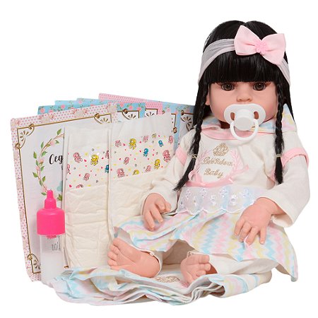 Boneca Reborn Realista Morena 46cm Corpo De Vinil Pode Banho