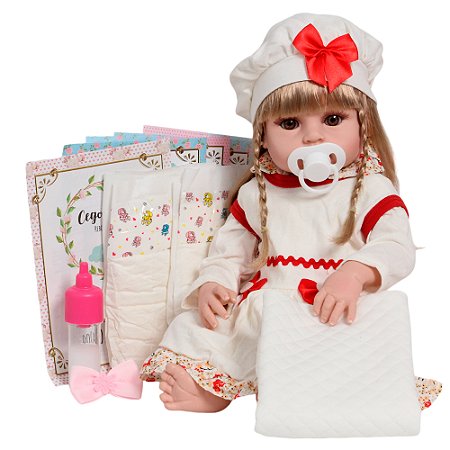 Boneca Bebê Reborn Loira Realista Enxoval Lindos Itens
