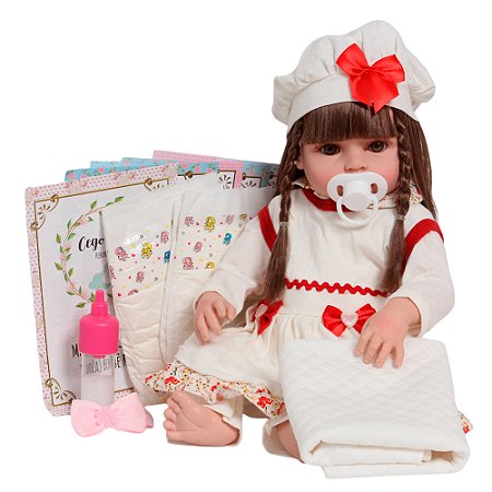 Boneca Reborn Realista Menina Linda Conjunto Florido Itens