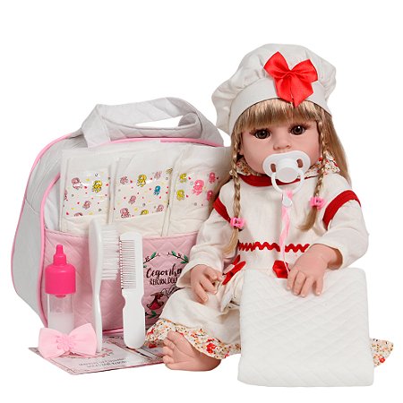 Bebê Reborn Loira Corpo De Vinil Vários Itens Bolsa Enxoval