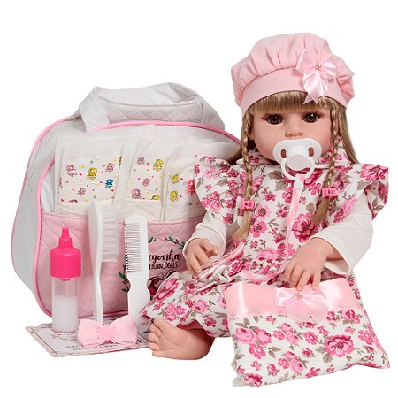 Bebê Reborn Realista Cabelo Longo Linda C/ Bolsa Maternidade
