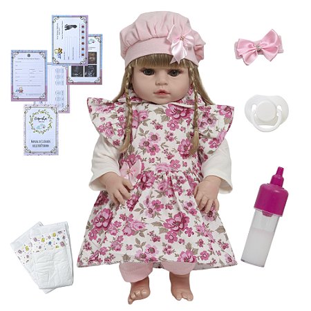 Bebê Reborn Boneca Negra Enxoval Completo Vestido Florido