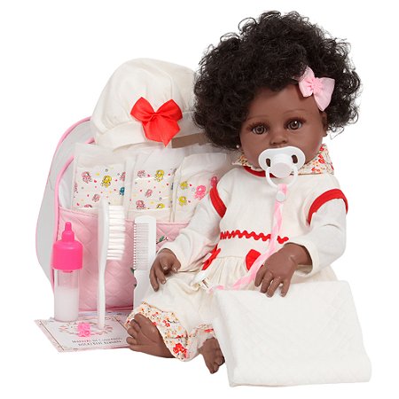 Boneca Bebê Reborn Negra Enxoval Completo Bolsa 20 Itens