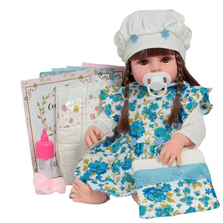 Boneca Reborn Realista Bebê Menina 46cm Kit Acessórios