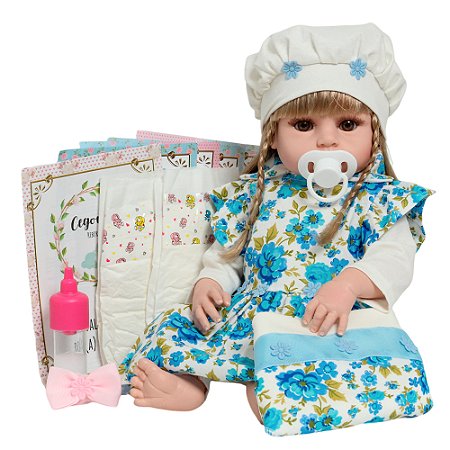 Bebê Reborn Menina Loira Linda 46cm Realista Corpo De Vinil