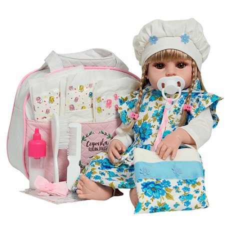 Boneca Bebê Reborn Loira Realista Enxoval Completo Bolsa