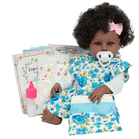 Boneca Reborn Negra Realista Enxoval 13 Itens Pode Molhar