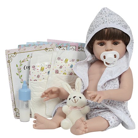 Boneco Reborn Bebê Menino Saída De Banho Coelhinho 46cm