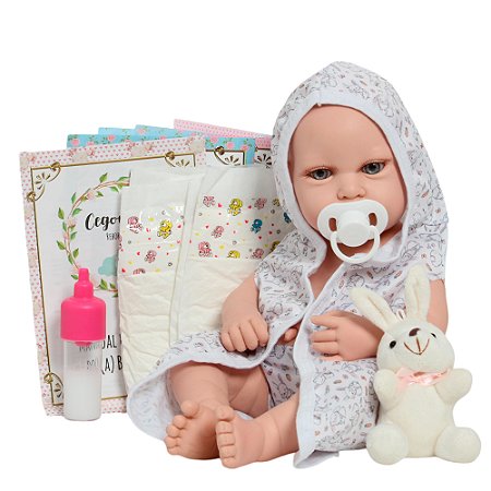 Boneca Reborn Bebê Realista Careca Com Saída De Banho Coelho