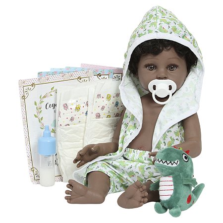 Boneco Reborn Negro Realista Com Saída De Banho Jacarezinho