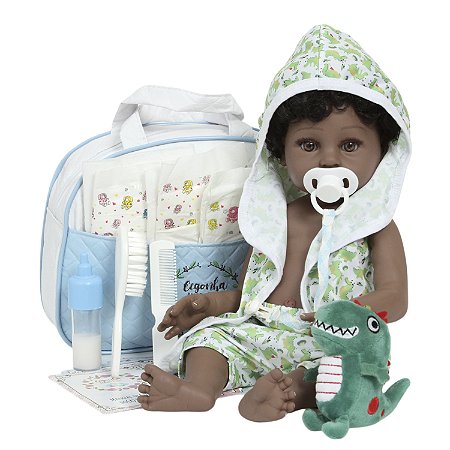 Boneco Reborn Bebê Negro Enxoval Saída De Banho Jacarezinho