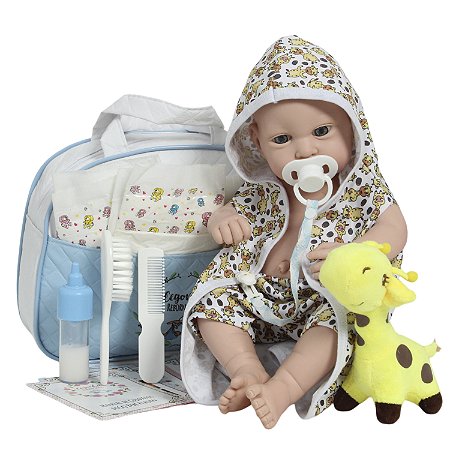 Boneco Reborn Bebê Menino Com Saída De Banho Girafa + Bolsa