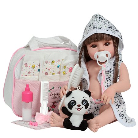 Boneca Reborn Realista Saída De Banho Pandinha Completa