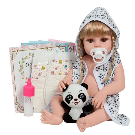 Boneca Reborn Bebê Menina Loira Saída De Banho Pandinha
