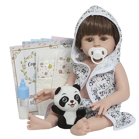 Boneco Bebê Reborn Menino Realista Saída De Banho Panda