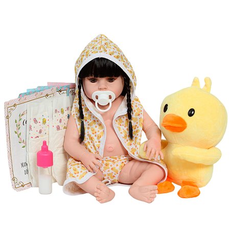 Boneca Bebê Reborn Valentina Morena Saída De Banho Patinho