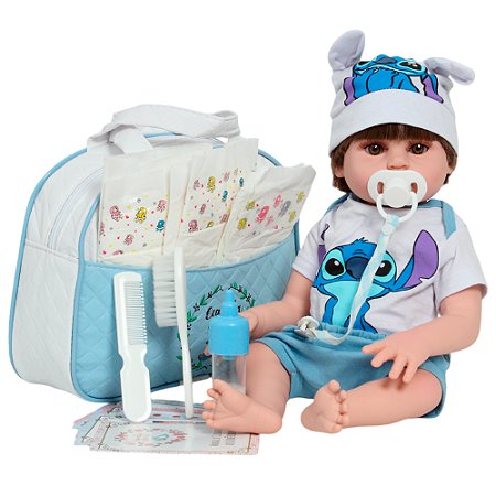 Boneco Tipo Reborn Realista Com Lindo Conjunto Stitch Fofo
