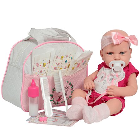 Boneca Reborn Com Olho Azul Linda Enxoval Completo 43cm