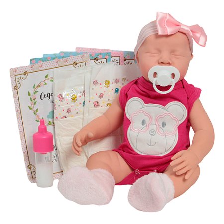 Bebê Reborn Careca Articulada Com Lindo Macacâo + Acessórios